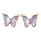Brass Pave Faceted Glass Connector Charms, Cadmium Free & Nickel Free & Lead Free, Golden Tone Butterfly Links, Lilac, 17.5x23x5mm, Hole: 0.9mm