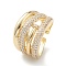 Clear Cubic Zirconia Flower Open Cuff Ring, Brass Jewelry for Women, Cadmium Free & Lead Free, Real 18K Gold Plated, US Size 8 1/2(18.5mm)