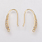 Brass Micro Pave Cubic Zirconia Earring Hooks, Cadmium Free & Nickel Free & Lead Free, with Horizontal Loop, Real 18K Gold Plated, 19.5x3x9mm, Hole: 1mm, 18 Gauge, Pin: 1mm