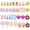 68pcs 17 style Resin Pendants, Imitation Food, with Platinum Tone Iron Loop and Polymer Clay, Mixed Color, 16.5~56x11~30x5.5~13mm, Hole: 1.8~2.5mm, 4pcs/style