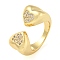 Brass Micro Pave Cubic Zirconia Open Finger Ring, Cadmium Free & Lead Free, Long-Lasting Plated, Real 18K Gold Plated, Heart, US Size 6 3/4(17.1mm)