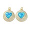 Brass Micro Pave Clear Cubic Zirconia Pendants, Cadmium Free & Lead Free, with Synthetic Opal and Jump Ring, Real 18K Gold Plated, Flat Round, 20.5x18x3.4mm, Hole: 3.6mm