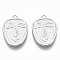 Brass Pendants, Nickel Free, Abstract Face, Real Platinum Plated, 19x13.5x1.5mm, Hole: 1.4mm