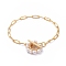 Brass Paperclip Chain Bracelets, with Natural Cultured Freshwater Pearl Beads and 304 Stainless Steel Toggle Clasps, Golden, 7-1/2 inch(19cm)