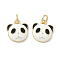Brass Enamel Charms, with Jump Ring, Panda Charm, Real 18K Gold Plated, White, 12x11.5x4mm, Hole: 3.5mm
