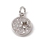 Brass Micro Pave Cubic Zirconia Charms, Cadmium Free & Lead Free, with Jump Rings, Flat Round with Star Charms, Platinum, 11.5x9.5x2.5mm, Hole: 2.7mm