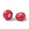 Glass Beads, with Enamel, Flat Round with Evil Eye Pattern, FireBrick, 14~14.5x9mm, Hole: 1.2mm