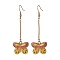 Alloy Enamel Butterfly Dangle Earrings, Yellow, 67x22mm