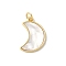 Brass Pave Natural White Shell Pendants, Real 18K Gold Plated, with Jump Rings, Long-Lasting Plated, Lead Free & Cadmium Free, Rack Plating, Moon, 19x13x2mm, Hole: 3mm