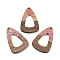 Walnut Wood Pendant, Resin & Gold Foil, Teardrop, Light Coral, 45x30x3.5mm, Hole: 2mm