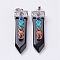 Natural Obsidian with Synthetic & Natural Mixed Stone Chakra Big Pendants, Sword, Platinum, 57~60x16.5x12mm, Hole: 5mm
