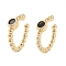 Brass Micro Pave Cubic Zirconia Cuff Earrings, Long-Lasting Plated, Real 18K Gold Plated, Black, 12x11.5x2~3mm