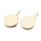 Hammered Brass Earring Hooks, Ear Wire, with Horizontal Loop, Flat Round, Nickel Free, Real 18K Gold Plated, 20mm, Hole: 2mm, 21 Gauge, Pin: 0.7mm