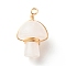 Natural Rose Quartz Pendants, with Real 18K Gold Plated Eco-Friendly Copper Wire Wrapped, Mushroom, 28~32x16~17x16~17mm, Hole: 3mm