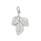 Brass Micro Pave Cubic Zirconia Pendants, Leaf Charms, Long-Lasting Plated, Lead Free & Cadmium Free, Rack Plating, with Jump Ring, Platinum, 20.5x13.5x2.5mm, Hole: 3.5mm