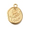 PVD Vacuum Plating 201 Stainless Steel Pendants, Oval with Rose Charm, Real 18K Gold Plated, 19x14x2mm, Hole: 1.8mm