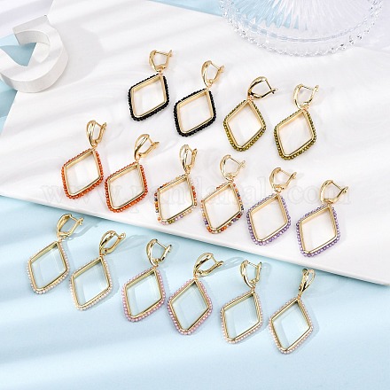 Серьги-кольца из латуни с кубическим цирконием и ромбами EJEW-L303-02G-1