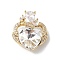Real 18K Gold Plated Rack Plating Brass Micro Pave Clear Cubic Zirconia Pendants, with Glass, Long-Lasting Plated, Cadmium Free & Lead Free, Butterfly with Heart Charm, Clear, 21x17.5x8mm, Hole: 3.5x2.5mm