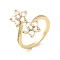 Cubic Zirconia Flower Open Cuff Ring, Real 16K Gold Plated Brass Jewelry for Women, Cadmium Free & Lead Free, Clear, US Size 6(16.5mm)