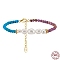 Dyed Natural Turquoise & Lepidolite & Pearl Beaded Bracelet, with 925 Sterling Silver Clasps, Real 14K Gold Plated, 6-5/8 inch(16.7cm)