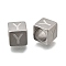 304 Stainless Steel European Beads, Large Hole Beads, Cube with Letter, Letter Y, 7x7x7mm, Hole: 5.5mm