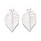 304 Stainless Steel Leaf Pendants, Non-Tarnish, Stainless Steel Color, 42x24x2mm, Hole: 2.5mm