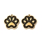 Ion Plating(IP) 304 Stainless Steel Enamel Charms, Real 18K Gold Plated, Paw Print Charm, Black, 14.5x15x1.5mm, Hole: 1mm