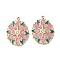 304 Stainless Steel Pendants, Flower, with Enamel and Rhinestone, Real 18K Gold Plated, Pearl Pink, 26~26.5x19.5x2.5mm, Hole: 1.8mm