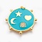 Brass Micro Pave Cubic Zirconia Pendants, with Enamel, Long-Lasting Plated, Flat Round, Lead Free & Nickel Free & Cadmium Free, Turquoise, Real 18K Gold Plated, 32.5x32x3mm, Hole: 2.5mm