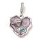 Brass Micro Pave Clear Cubic Zirconia European Dangle Charms Bails, Enamel Peg Bails, for Half Drilled Beads, Cadmium Free & Nickel Free & Lead Free, Heart with Flower Charms, Platinum, Tray: 3.5mm, 33.5x21.5x7.5mm, Hole: 6x3.5mm, Pin: 0.7mm