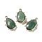 Natural Green Aventurine Pendants, with Platinum Brass Edge, Faceted, Teardrop, 22.5x14x5.5mm, Hole: 1.6mm.