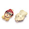Printed Light Gold Tone Alloy Pendants,Carton Cat with Cap Charms, FireBrick, 22.5x14x2.5mm, Hole: 1.6mm