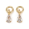 Brass Micro Pave Cubic Zirconia Pendants, Teardrop Charms, with Jump Ring, Long-Lasting Plated, Cadmium Free & Lead Free, Rack Plating, Real 18K Gold Plated, 8.5x3.5x3mm, Hole: 3mm