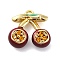 Brass Micro Pave Cubic Zirconia Charms, Cadmium Free & Nickel Free & Lead Free, with Enamel, Cherry, Real 18K Gold Plated, 11.5x11x4.5mm, Hole: 1mm