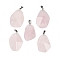 Natural Rose Quartz Pendants, with Iron Snap on Bails, Faceted, Nuggets, 34.5~50x23.5~31x10.5~13mm, Hole: 7.8x3mm