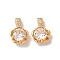 Brass Micro Pave Clear Cubic Zirconia Charms, Nickle Free, Round with Flower, Real 18K Gold Plated, 13x9x5mm, Hole: 3x2mm