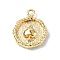Brass Pendants, Textured, Flat Round with Playing Cards Charm, Real 18K Gold Plated, 15.5x12.5x2.5mm, Hole: 1.4mm