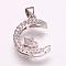 Brass Micro Pave Cubic Zirconia Pendants, Moon with Star, Platinum, 19x14x4mm, Hole: 3.5x4mm