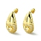 Brass with Cubic Zirconia Studs Earrings, Teardrop with Heart, Real 16K Gold Plated, 26x13.5mm