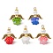 Glass Seed Beaded Angel Pendants, with Acrylic Beads Caps & Alloy Wing & 304 Stainless Steel Loop, Mixed Color, 22.5x20x14mm, Hole: 1.5mm
