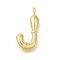 Rack Plating Brass Pendants, Cadmium Free & Lead Free, Letter A~Z Charms, Letter J, 24.5x11.5x4.5mm, Hole, 2mm