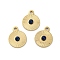 Real 14K Gold Plated Natural Sodalite Pendants, Flat Round Charms, with 304 Stainless Steel Settings, 15x12x3mm, Hole: 1.6mm