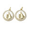 Gesture Theme Brass Micro Pave Cubic Zirconia Pendants, with Shell, Flat Round, Cadmium Free & Lead Free, Real 18K Gold Plated, 19.5x17x3.5mm, Hole: 3mm