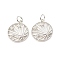 Brass Micro Pave Clear Cubic Zirconia Pendants, Cadmium Free & Lead Free, Flat Round, Platinum, 20.5x15x2.5mm, Hole: 3.5mm
