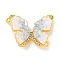Natural Quartz Crystal Connector Charms, Butterfly Brass Micro Pave Clear Cubic Zirconia Links with Enamel, Real 18K Gold Plated, 17x23x6mm, Hole: 1mm