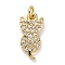 Brass Micro Pave Clear Cubic Zirconia Charms, Long-Lasting Plated, Lead Free & Cadmium Free, Cat, Real 18K Gold Plated, 14x7x2mm, Hole: 2mm