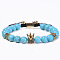 Natural Turquoise Braided Bead Bracelets for Women, with Crown & Hexagon Brass Brass Cubic Zirconia Beads
