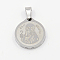 Non-Tarnish Fashionable 304 Stainless Steel Pendants, Flat Round with San Benito, Stainless Steel Color, 20x18x2mm, Hole: 3x5mm
