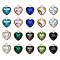 20Pcs 10 Colors Golden Plated Alloy Pendants, with Rhinestone, Heart, Mixed Color, 13.5x11x5mm, Hole: 1.7mm, 2pcs/color