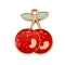 Sequins Alloy Red Enamel Pendants, Light Gold, Cherry, 21x17.5x2mm, Hole: 1.6mm